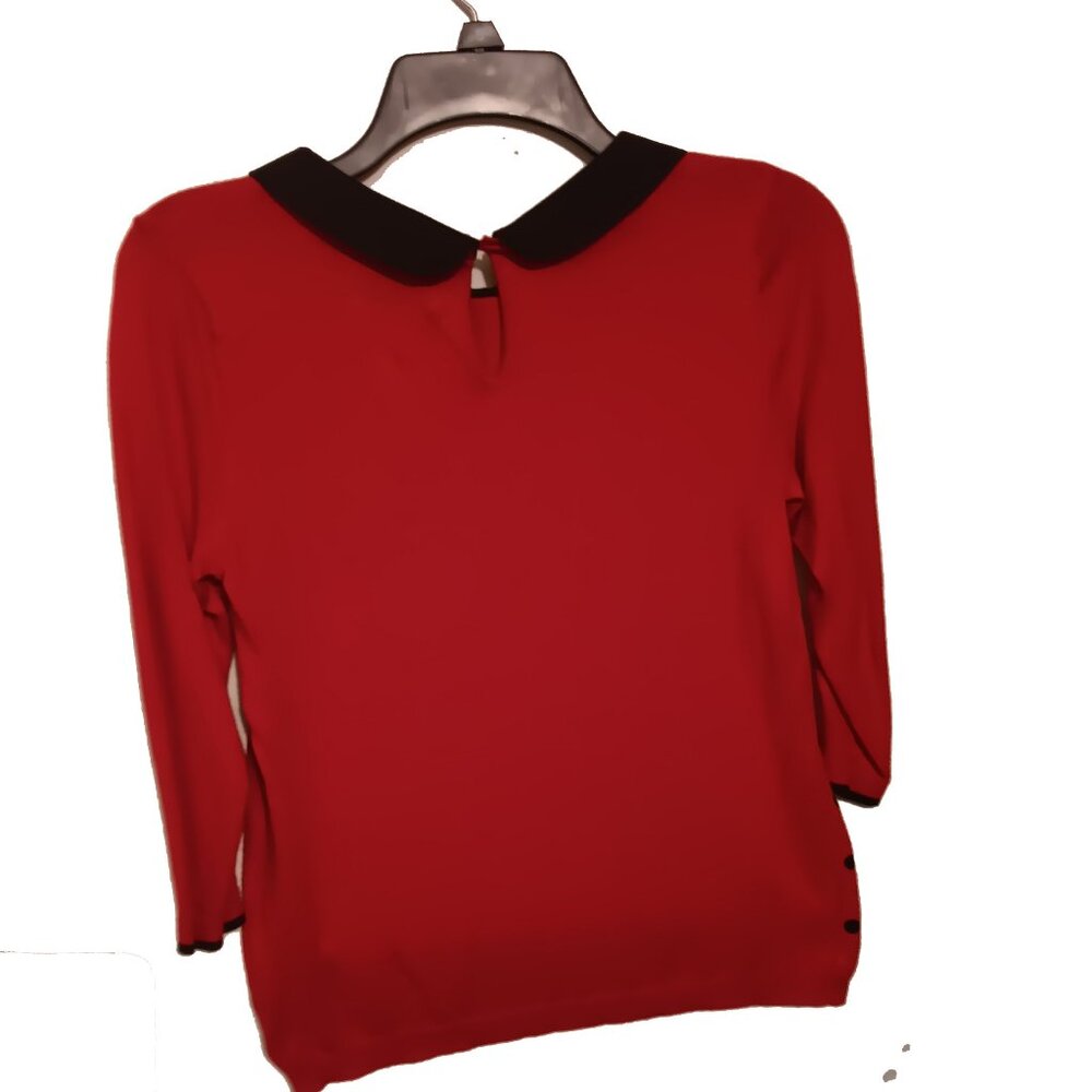 Elle Long Sleeve Blouse Red with Black Polka Dots Size Small - Picture 4 of 7
